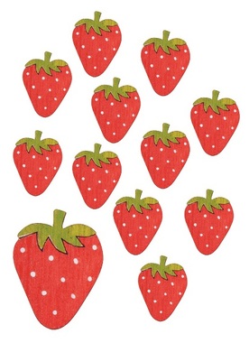 Strawberries with Sticker, Wooden 3 cm, 24 pcs in a box