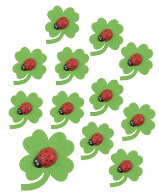 Felt four-leaf Clovers with Ladybug with Sticker 3 cm, 12 pcs in a bag