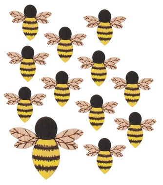 Wooden Bee with Sticker 4 cm, 12 pcs in polybag