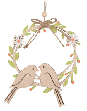 Wooden Wreath with Birds for hanging 16 cm