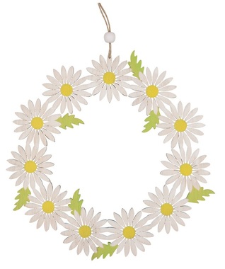 Wooden Flower Wreath for hanging, Yellow 22 cm