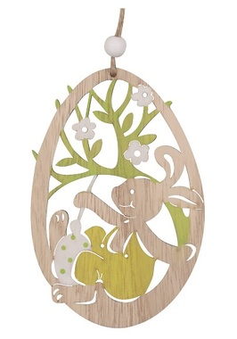 Wooden Egg with Bunny for hanging 11 cm