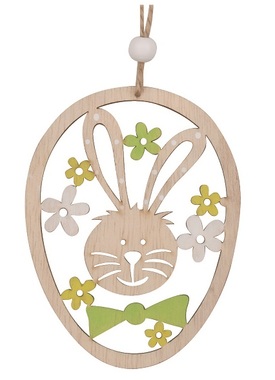 Wooden Egg with Bunny for hanging 10 cm