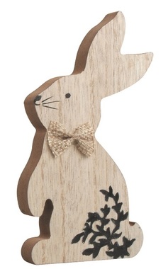 Standing Wooden Bunny with Black Decor 7.5 x 14.5 cm