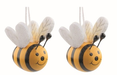 Wooden Bee 3 x 3.5 x 3.5 cm, for hanging, 2 pcs in a bag