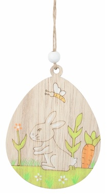 Egg with Bunny wooden 7.5 x 9 x 0.5 cm, for hanging