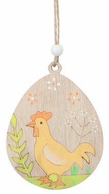 Egg with Rooster wooden 7.5 x 9 x 0.5 cm, for hanging