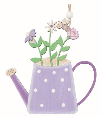 Wooden Watering Can purple 12 x 13 x 0.5 cm for hanging