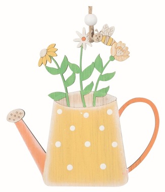 Wooden Watering Can yellow 12 x 13 x 0.5 cm for hanging