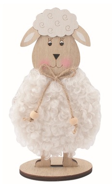 Wooden Sheep white 11 x 20 x 6 cm on stand