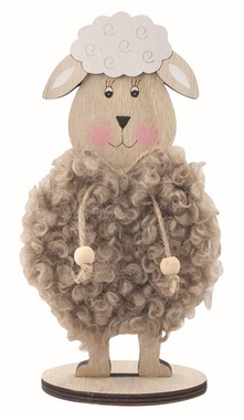Wooden Sheep brown 11 x 20 x 6 cm on stand