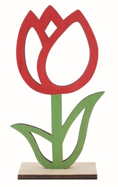 Red wooden Flower 7 x 13.5 x 3 cm on a stand