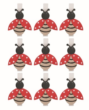 Wooden Ladybug 3 x 3.5 x 0.3 cm on a peg, 6 pcs in a bag