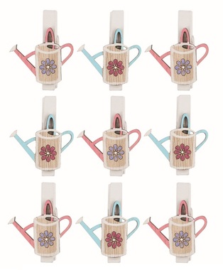 Wooden Watering Can 3.5 x 3 x 0.3 cm on a peg, 9 pcs in a bag