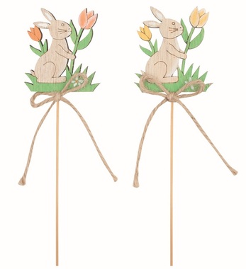 Wooden Bunny in Grass 4.5 x 5.5 x 0.5 cm + stick