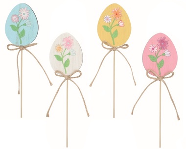 Egg with Flower wooden 6 x 5 x 0.5 cm + stick