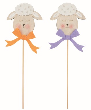 Wooden Sheep with Bow 8 x 8 x 0.5 cm + stick