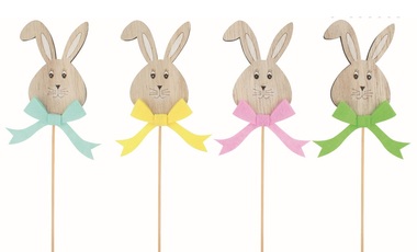 Wooden Bunny with Bow 6 x 9 x 0.5 cm + stick