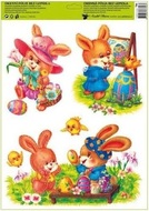 Decorative Window Cling – Bunnies with Flowers in pink and orange tones