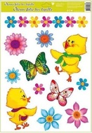 Decorative Window Cling – Chicks with colorful Flowers and green Butterflies