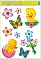 Decorative Window Cling – Chicks with a Flower Bouquet and orange Butterflies