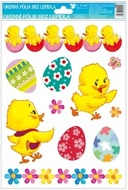 Decorative Window Cling – Chicks with a row of Eggs and Flowers