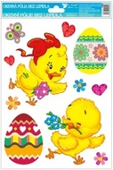 Decorative Window Cling – Chicks with a bow and patterned Easter Eggs