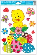 Decorative Window Cling – Chick with Flowers and colorful Easter Eggs