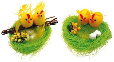 Green Nest with 2 chicken, 10 cm
