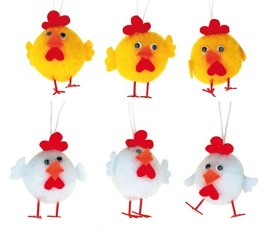 Hens, 6 cm, 3 pcs in box, plush, yellow-red, white-red