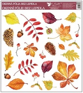 Decorative Window Cling – Colorful autumn Leaves with Pine Cones and Chestnuts