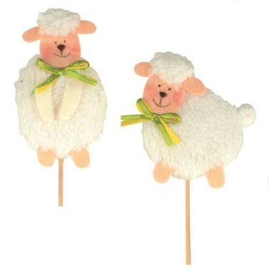 Plush Sheep w/green Ribbon 9 cm+stick