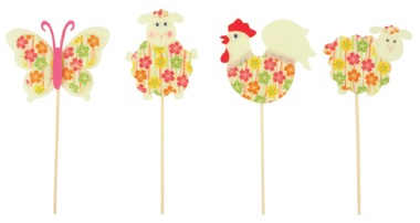 Decoration on Stick 8 cm, Sheep, Rooster, Butterfly + Stick