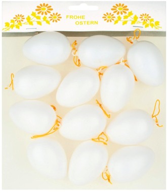 Plastic Eggs 6 cm, 12 pcs in a bag, white
