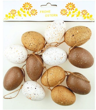 Plastic Eggs 6 cm, 12 pcs in a bag, brown