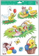 Decorative Window Cling – Bunny with Eggs and Goose with Chicks in the Grass