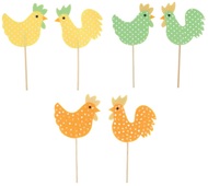 Felt Hen, Rooster with Dots on Stick 7,5 cm + Stick 