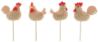 Hen, Rooster on Stick 5,5 cm + Stick 