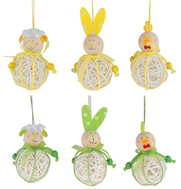 Hanging Rattan Bunny, Sheep, Hen 8 cm 