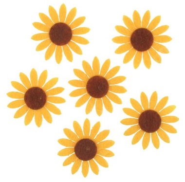 Felt Sunflowers with Sticker 4 cm, 6 pcs