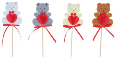 Felt Teddy on Stick with Heart 6,5 cm + Stick 