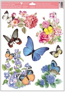 Decorative Window Cling – Butterflies with Blue Bells and Pink Clusters of Flowers