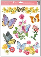 Decorative Window Cling – Butterflies with Purple Flowers and Delicate Roses