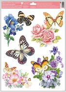 Decorative Window Cling – Butterflies with Peonies, Roses and Purple Flowers