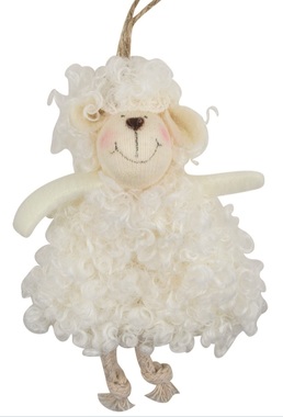 Hanging White Curly Sheep 13 cm 