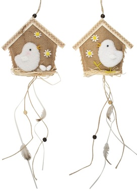 Hanging Jute House with white Chicken 14 cm