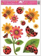 Decorative Window Cling – Ladybugs with Large Yellow and Pink Flowers