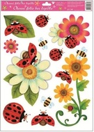 Decorative Window Cling – Ladybugs on White Daisies and Orange Flowers with Bees
