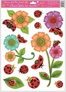 Decorative Window Cling – Colorful Flowers with Ladybugs and Purple Accent