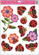 Decorative Window Cling – Ladybugs with Purple Flowers in Various Sizes